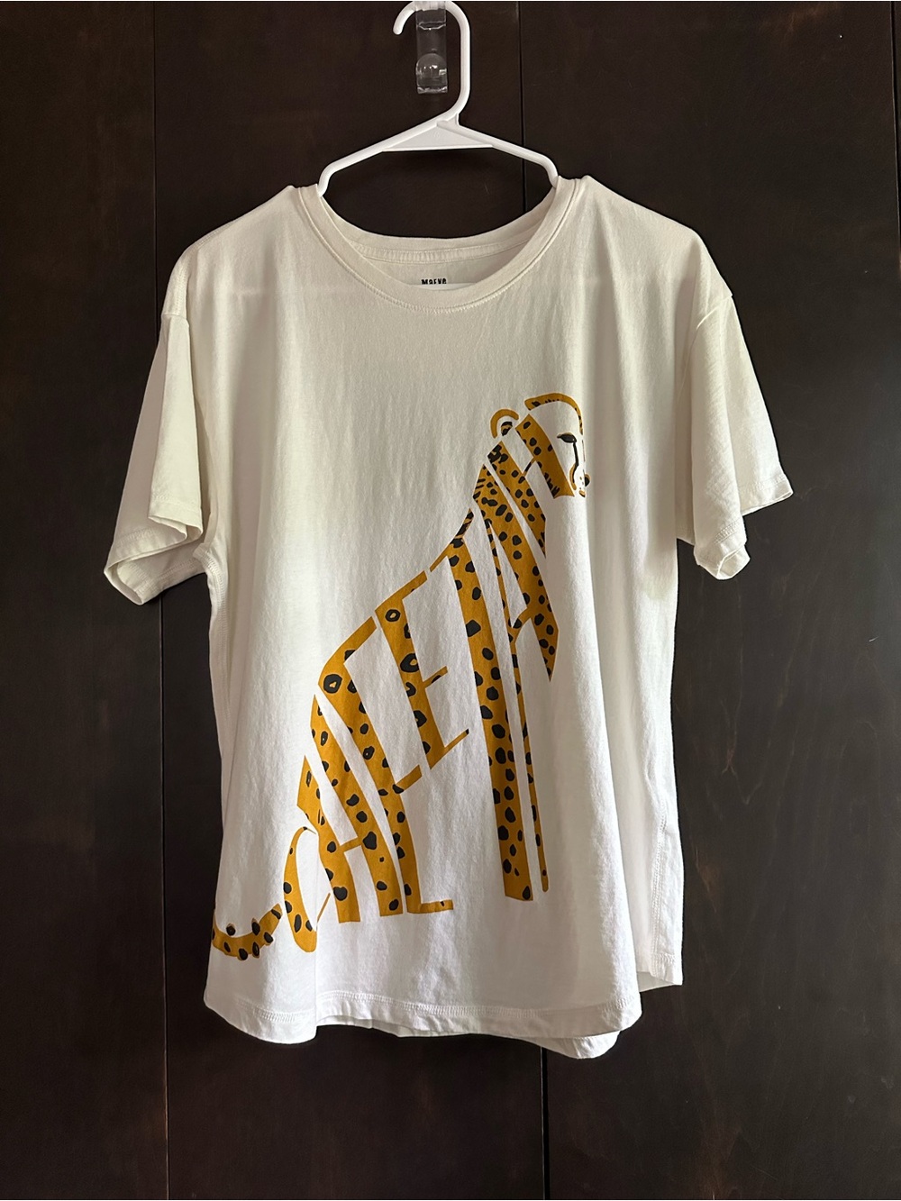 Anthropologie Cream Oversized Tee with Leopard Motif